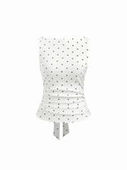 Top Corto con Cuello Barco y Lazo Trasero Estampado de Lunares