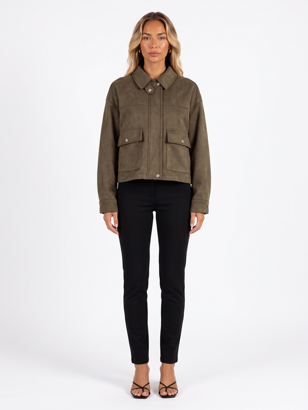 Oversized Faux Suede Zip Jacket