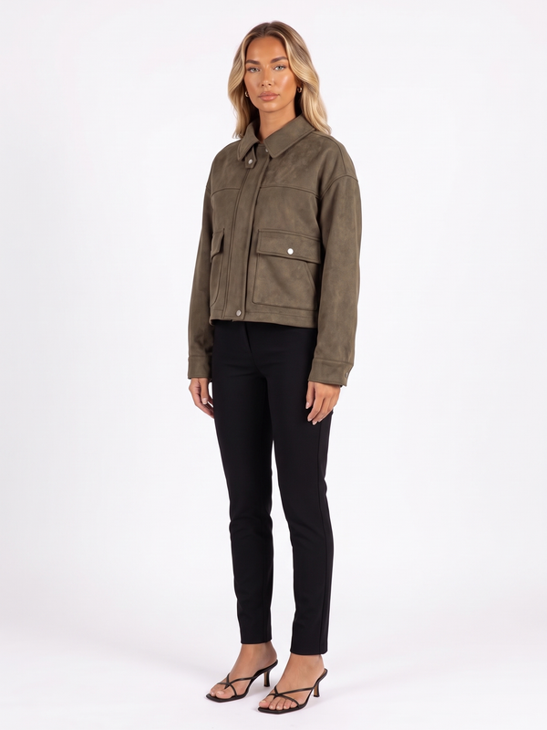 Oversized Faux Suede Zip Jacket