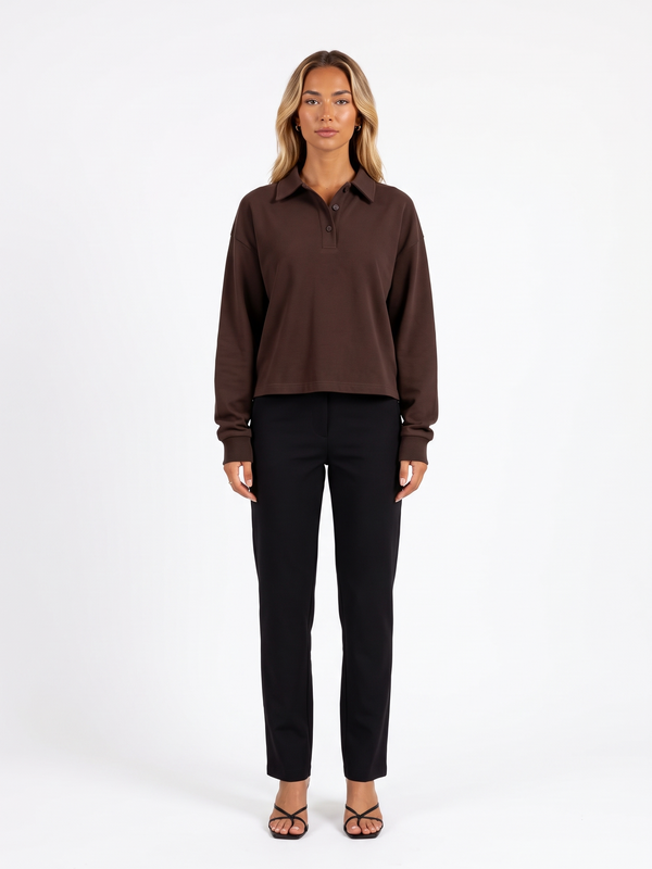 Long-Sleeve Cropped Polo Top