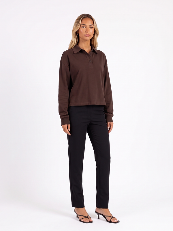 Long-Sleeve Cropped Polo Top